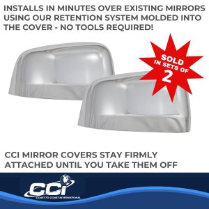 Coast to Coast Exterior Mirror Cover, Full Cover, Chrome Plated, ABS Plastic, Set of 2 – CCIMC67477
