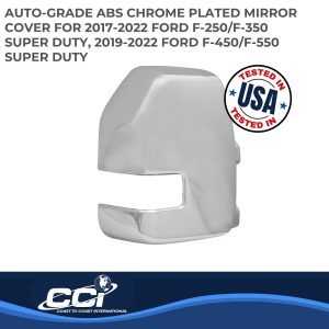 Coast to Coast Exterior Mirror Cover, Full Towing Mirror Cover, With Turn Signal Light Cutout, Chrome Plated, ABS Plastic, Set of 2 – CCIMC67525