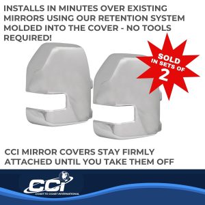Coast to Coast Exterior Mirror Cover, Full Towing Mirror Cover, With Turn Signal Light Cutout, Chrome Plated, ABS Plastic, Set of 2 – CCIMC67525