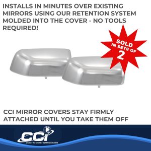 Coast to Coast Exterior Mirror Cover, Top Half Tow Mirror Cover Replacement, Chrome Plated, ABS Plastic, Set of 2 – CCIMC67525R