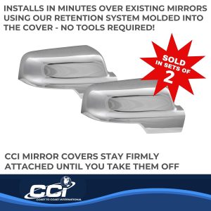 Coast to Coast Exterior Mirror Cover, Top Half Cover, Chrome, ABS Plastic, Set of 2, With Turn Signal Cutout – CCIMC67534