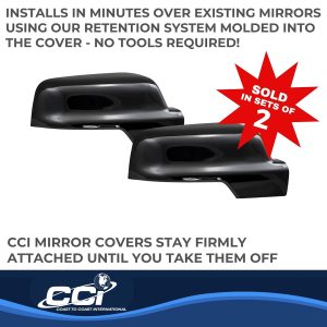 Coast to Coast Exterior Mirror Cover, Top Half Cover, Black, ABS Plastic, Set of 2, With Turn Signal Cutout – CCIMC67534BK