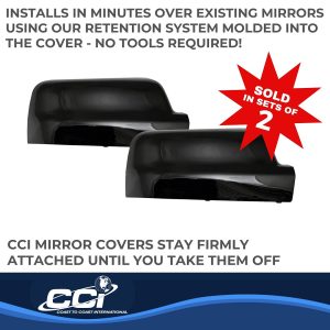Coast to Coast Exterior Mirror Cover, Top Half Cover, Black, ABS Plastic, Set of 2, Without Turn Signal Cutout – CCIMC67535BK