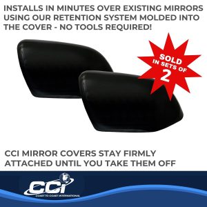 Coast to Coast Exterior Mirror Cover, Top Half Replacement, Black, ABS Plastic, Set of 2, Without Turn Signal Cutout – CCIMC67540BK
