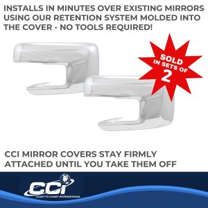 Coast to Coast Exterior Mirror Cover, Full Cover, Chrome Plated, ABS Plastic, Set of 2 – CCIMC67550