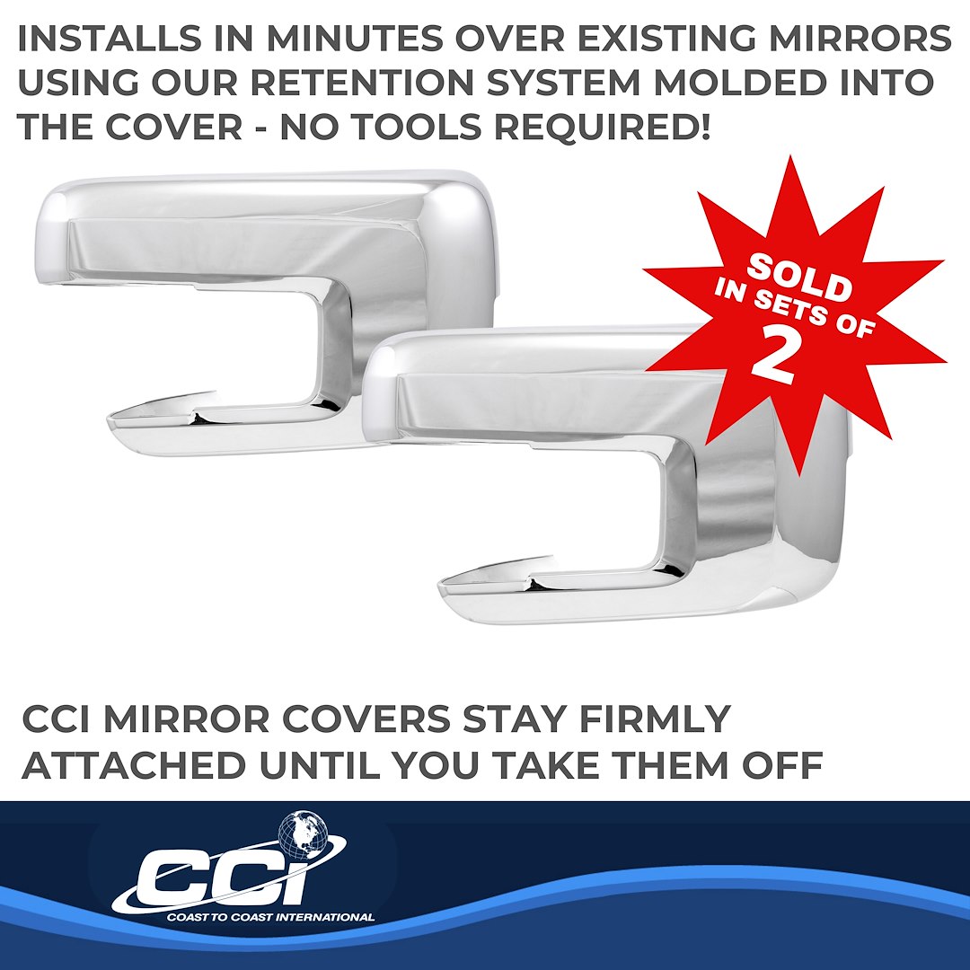 Coast to Coast Exterior Mirror Cover, Full Cover, Chrome Plated, ABS Plastic, Set of 2 – CCIMC67551