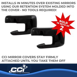 Coast to Coast Exterior Mirror Cover, Full Cover, Painted, Gloss Black, ABS Plastic, Set of 2 – CCIMC67551BLK