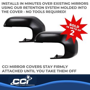 Coast to Coast Exterior Mirror Cover, Top Half Replacement, Black, ABS Plastic, Set of 2, Without Turn Signal Cutout – CCIMC67552BLK