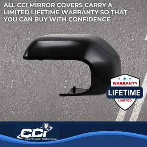 Coast to Coast Exterior Mirror Cover, Top Half Replacement, Black, ABS Plastic, Set of 2, Without Turn Signal Cutout – CCIMC67552BLK