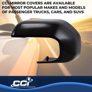 Coast to Coast Exterior Mirror Cover, Top Half Replacement, Black, ABS Plastic, Set of 2, Without Turn Signal Cutout – CCIMC67552BLK