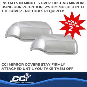 Coast to Coast Exterior Mirror Cover, Full Replacement, Chrome Plated, ABS Plastic, Set of 2, With Turn Signal Cutout – MC67553R