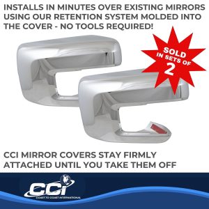 Coast to Coast Exterior Mirror Cover, Full Cover, Chrome Plated, ABS Plastic, Set of 2 – MC67556