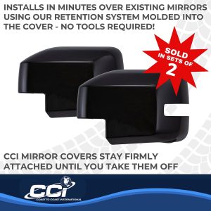 Coast to Coast Exterior Mirror Cover, Full Cover, Painted, Gloss Black, ABS Plastic, With Turn Signal Cutout, Set of 2 – MC67558RBK