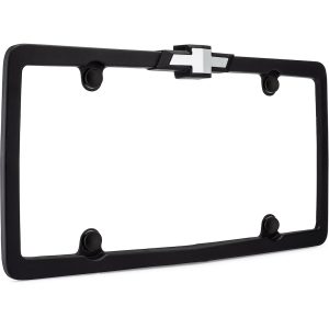 Cruiser License Plate Frame, Chevy Bowtie, PTFE Coated Finish, Matte Black, Die Cast Zinc, With Four Fastener Caps – 10450