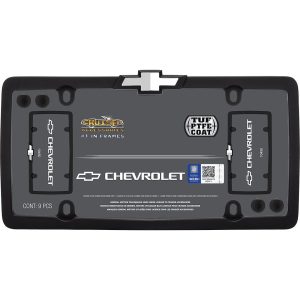 Cruiser License Plate Frame, Chevy Bowtie, PTFE Coated Finish, Matte Black, Die Cast Zinc, With Four Fastener Caps – 10450