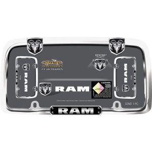 Cruiser License Plate Frame, Black Ram Logo, Chrome Plated, Die Cast Zinc – 11135
