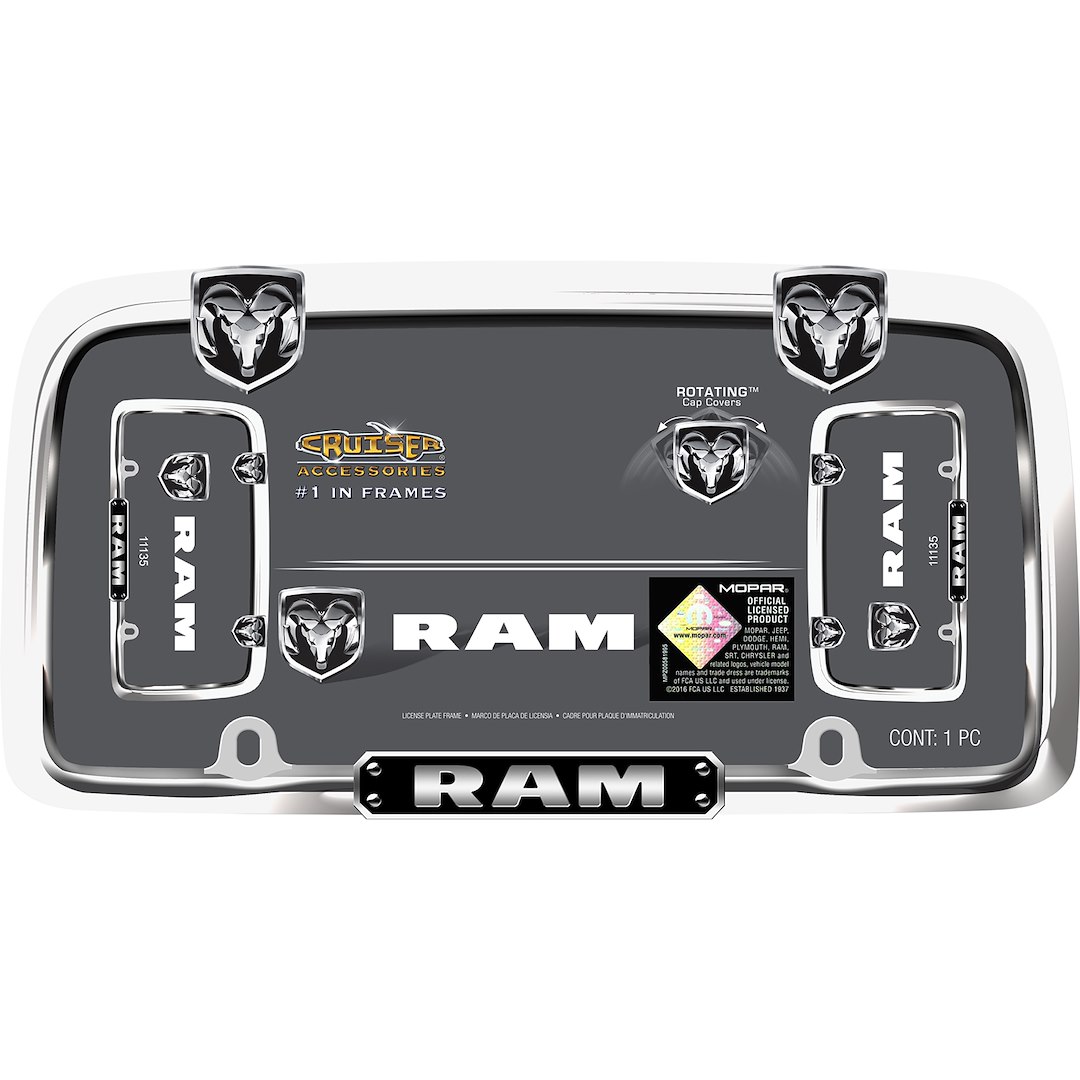 Cruiser License Plate Frame, Black Ram Logo, Chrome Plated, Die Cast Zinc – 11135