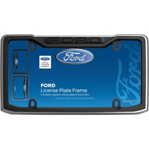 Cruiser License Plate Frame, Ford Emblem Design, Without Illumination, Powder Coated with Chrome Plated Inserts, Matte Black – 12053