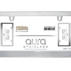 Cruiser License Plate Frame, Aura™, Plain Design, Polished, Stainless Steel, Frame Only – 16530