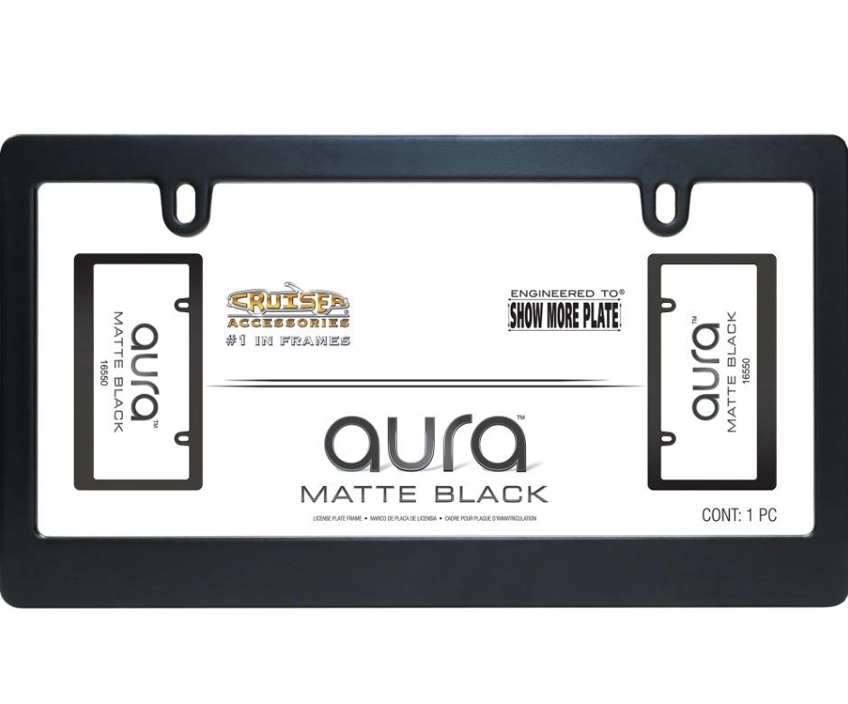 Cruiser License Plate Frame, Aura™, Plain Design, Powder Coated, Matte Black, Steel, Frame Only – 16550