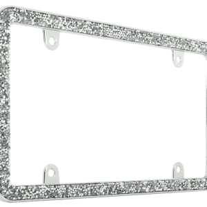 Cruiser License Plate Frame, Shattered Clear Glass Rhinestones Design, Chrome Plated, Die Cast Zinc, With Four Fastener Caps – 16630