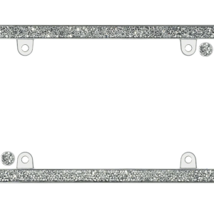 Cruiser License Plate Frame, Shattered Clear Glass Rhinestones Design, Chrome Plated, Die Cast Zinc, With Four Fastener Caps – 16630