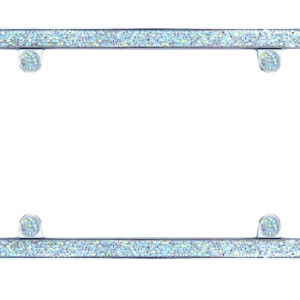 Cruiser License Plate Frame, Shattered Iridescent Glass Rhinestones Design, Chrome Plated, Die Cast Zinc, With Four Fastener Caps – 16632