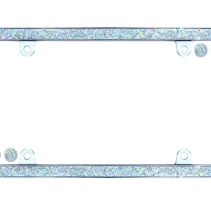 Cruiser License Plate Frame, Shattered Iridescent Glass Rhinestones Design, Chrome Plated, Die Cast Zinc, With Four Fastener Caps – 16632