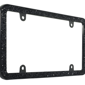 Cruiser License Plate Frame, Shattered Acrylic Rhinestones Design, Powder Coated, Gloss Black, Die Cast Zinc, With Four Fastener Caps – 16650