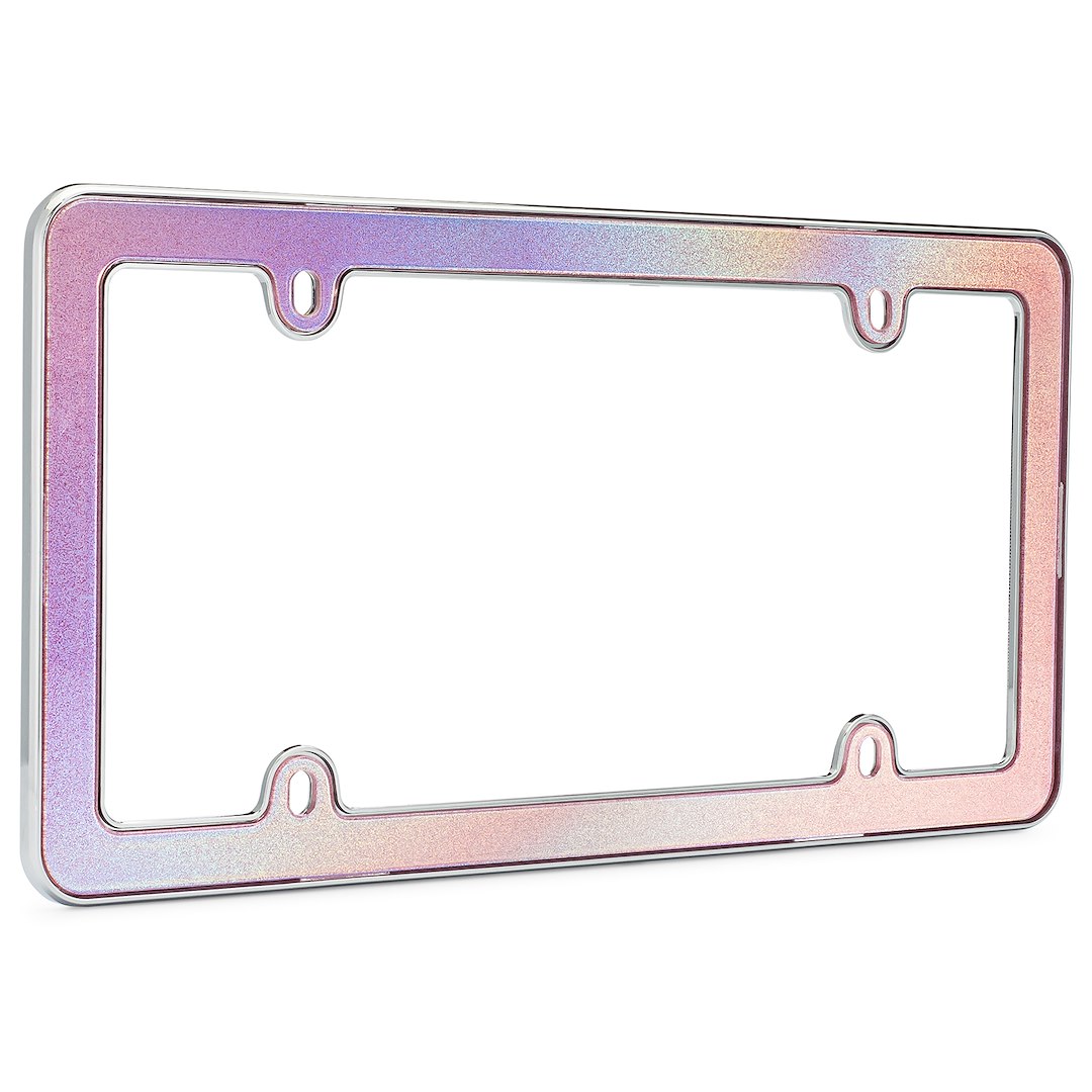 Cruiser License Plate Frame, Shimmer Iridescent Design, Chrome Plated, Die Cast Metal with Polycarbonate Inserts – 17130