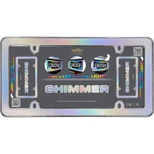 Cruiser License Plate Frame, Shimmer Iridescent Design, Chrome Plated, Die Cast Metal with Polycarbonate Inserts – 17130