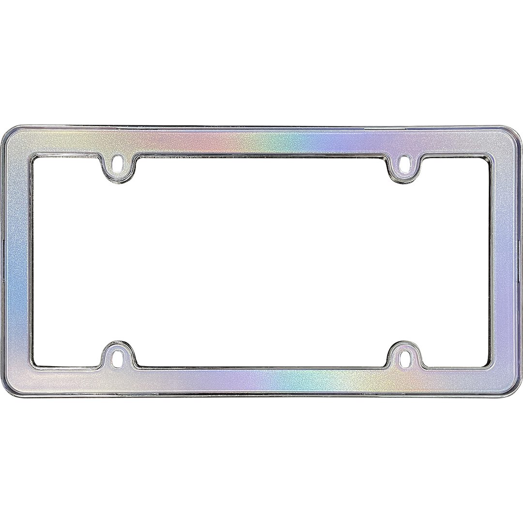 Cruiser License Plate Frame, Shimmer Iridescent Design, Chrome Plated, Die Cast Metal with Polycarbonate Inserts – 17130