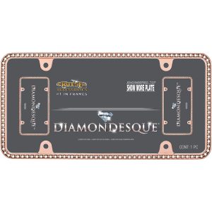 Cruiser License Plate Frame, Diamondesque, Diamond Studded Perimeter Design, Rose Gold Plated, Die Cast Zinc – 18000