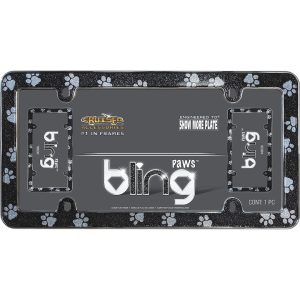 Cruiser License Plate Frame, Paws ™, Bling Design with Paw Prints, Chrome Plated, Metal Frame with Polycarbonate Insert – 18630