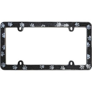 Cruiser License Plate Frame, Paws ™, Bling Design with Paw Prints, Chrome Plated, Metal Frame with Polycarbonate Insert – 18630