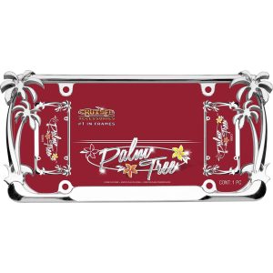 Cruiser License Plate Frame, Palm Tree Design, Chrome Plated, Die Cast Zinc – 19003