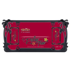 Cruiser License Plate Frame, Palm Tree Design, Without Illumination, Powder Coated, Matte Black, Die Cast Zinc, Frame Only – 19050