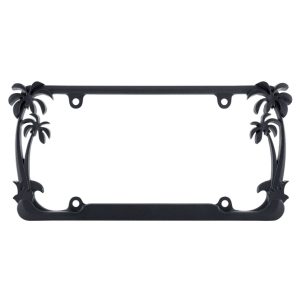 Cruiser License Plate Frame, Palm Tree Design, Without Illumination, Powder Coated, Matte Black, Die Cast Zinc, Frame Only – 19050