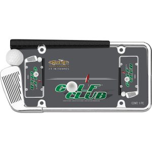Cruiser License Plate Frame, Golf Club and Ball Design, Chrome Plated, Die Cast Metal – 19509