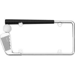 Cruiser License Plate Frame, Golf Club and Ball Design, Chrome Plated, Die Cast Metal – 19509