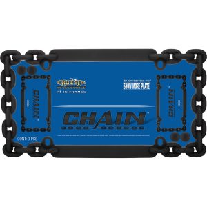 Cruiser License Plate Frame, Chain Link Design, Powder Coated, Matte Black, Die Cast Metal, With Four Fastener Caps – 20500