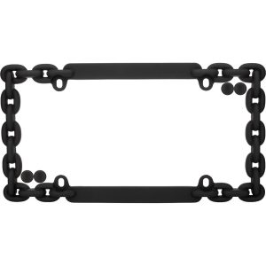 Cruiser License Plate Frame, Chain Link Design, Powder Coated, Matte Black, Die Cast Metal, With Four Fastener Caps – 20500