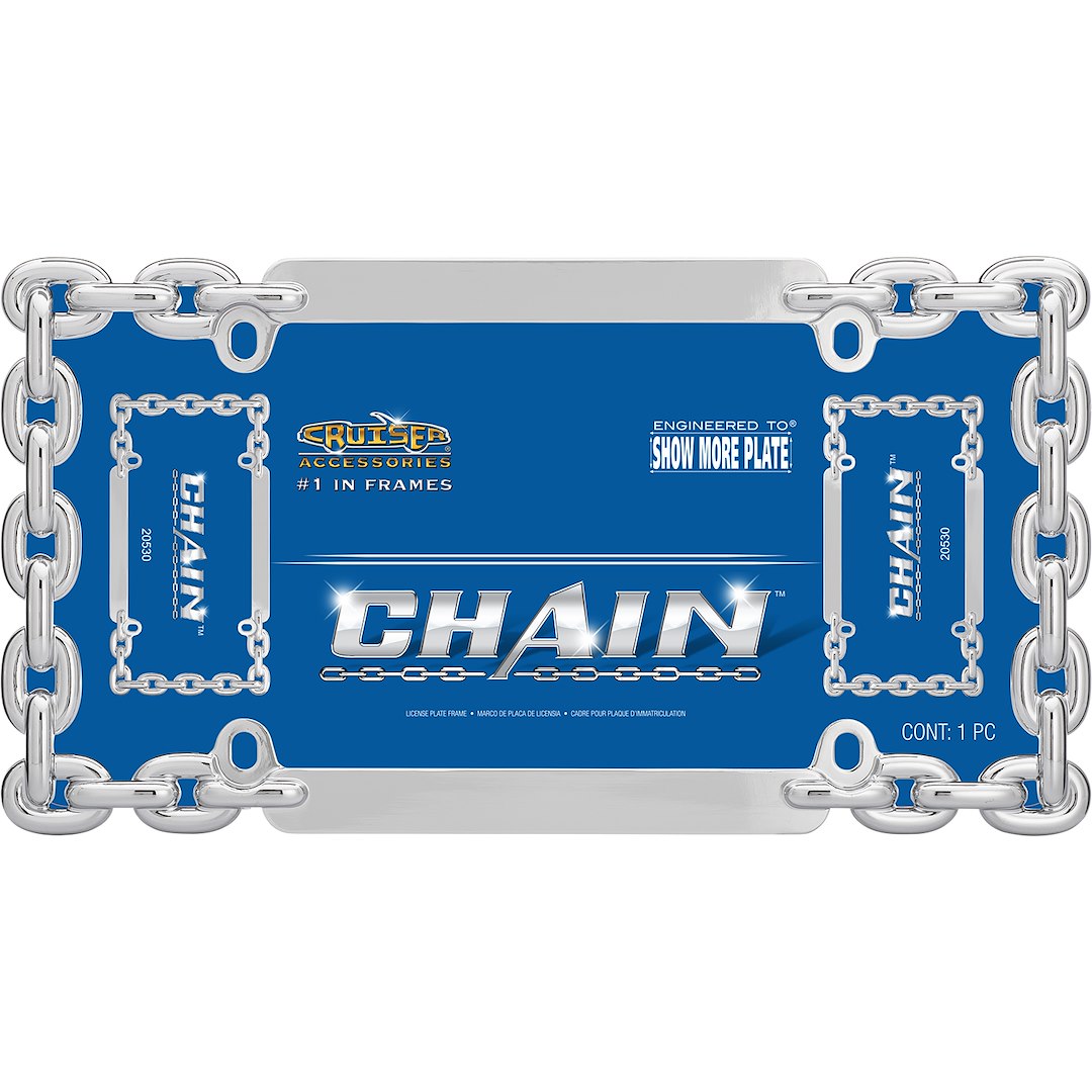 Cruiser License Plate Frame, Chain Link Design, Chrome Plated, Die Cast Metal – 20530