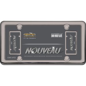 Cruiser License Plate Frame, Nouveau, Without Design, Black Chrome, Die Cast Zinc, With Four Fastener Caps – 20680