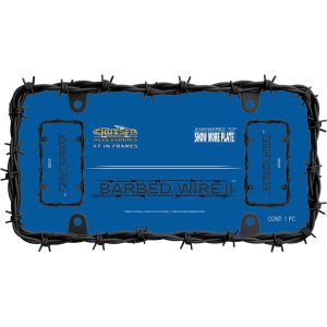 Cruiser License Plate Frame, Barbed Wire Strands Twisted Design, Powder Coated, Black, Die Cast Metal – 22200