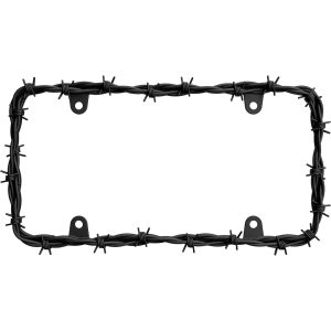 Cruiser License Plate Frame, Barbed Wire Strands Twisted Design, Powder Coated, Black, Die Cast Metal – 22200