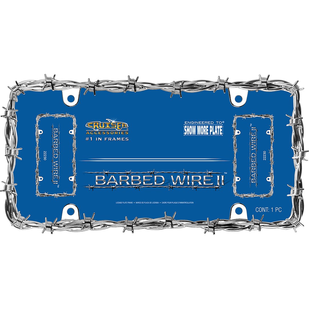 Cruiser License Plate Frame, Barbed Wire II, Chrome Plated, Die Cast Metal – 22230