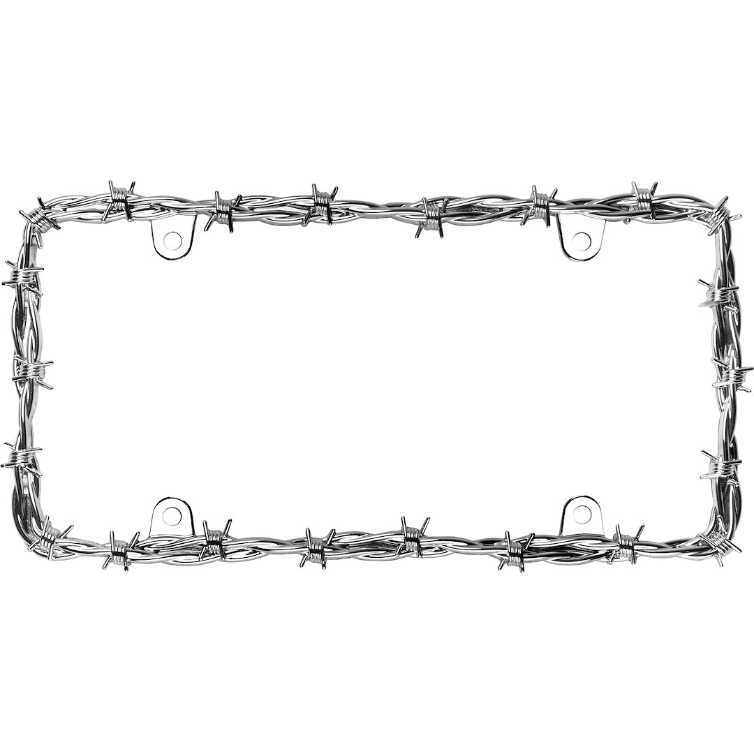 Cruiser License Plate Frame, Barbed Wire II, Chrome Plated, Die Cast Metal – 22230
