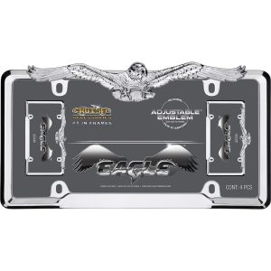 Cruiser License Plate Frame, Eagle Emblem Design, Chrome Plated, Die Cast Metal – 22330