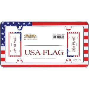 Cruiser License Plate Frame, Graphics, American Flag, Chrome Plated, Plastic, With Fastener Caps – 23003
